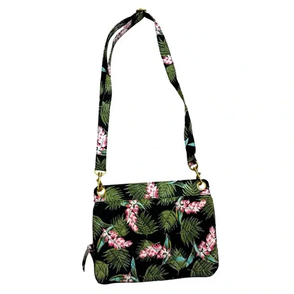 MaggiB Crossbody Purse Topical Green Cotton Quilted Travel Floral Leaves - Picture 6 of 10